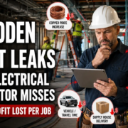 7-hidden-profit-leaks-electrical-contractors Electrical contractor reviewing project costs to identify hidden profit leaks
