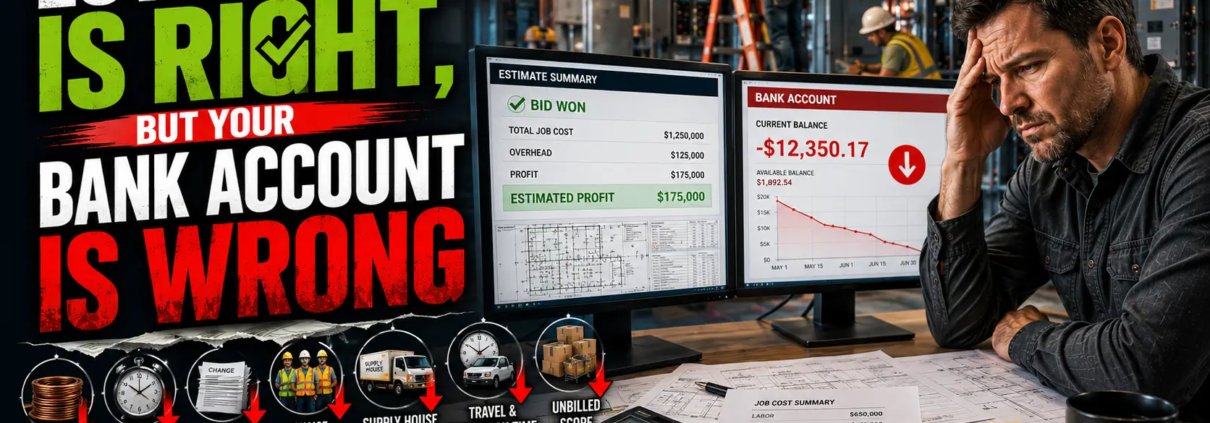 Electrical contractor reviewing project costs after winning a construction bid