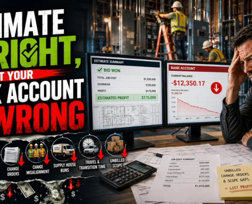 Electrical contractor reviewing project costs after winning a construction bid