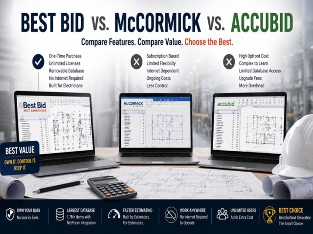 Best Bid vs. McCormick vs. Accubid: 2026 Electrical Estimating Software Comparison
