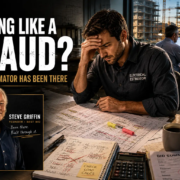 imposter-syndrome-electrical-estimating Electrical estimator experiencing self-doubt while reviewing complex electrical plans and preparing a bid.