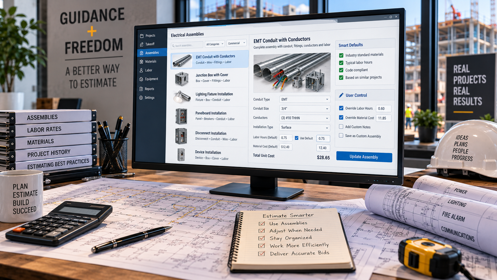 Professional electrical estimator preparing a project estimate