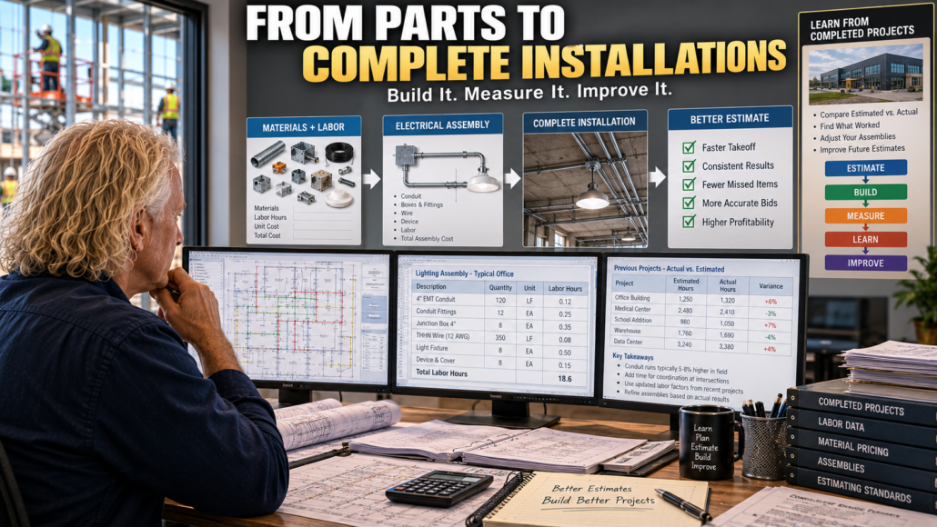 Electrical estimator organizing labor and materials into complete electrical assemblies for more consistent estimates.