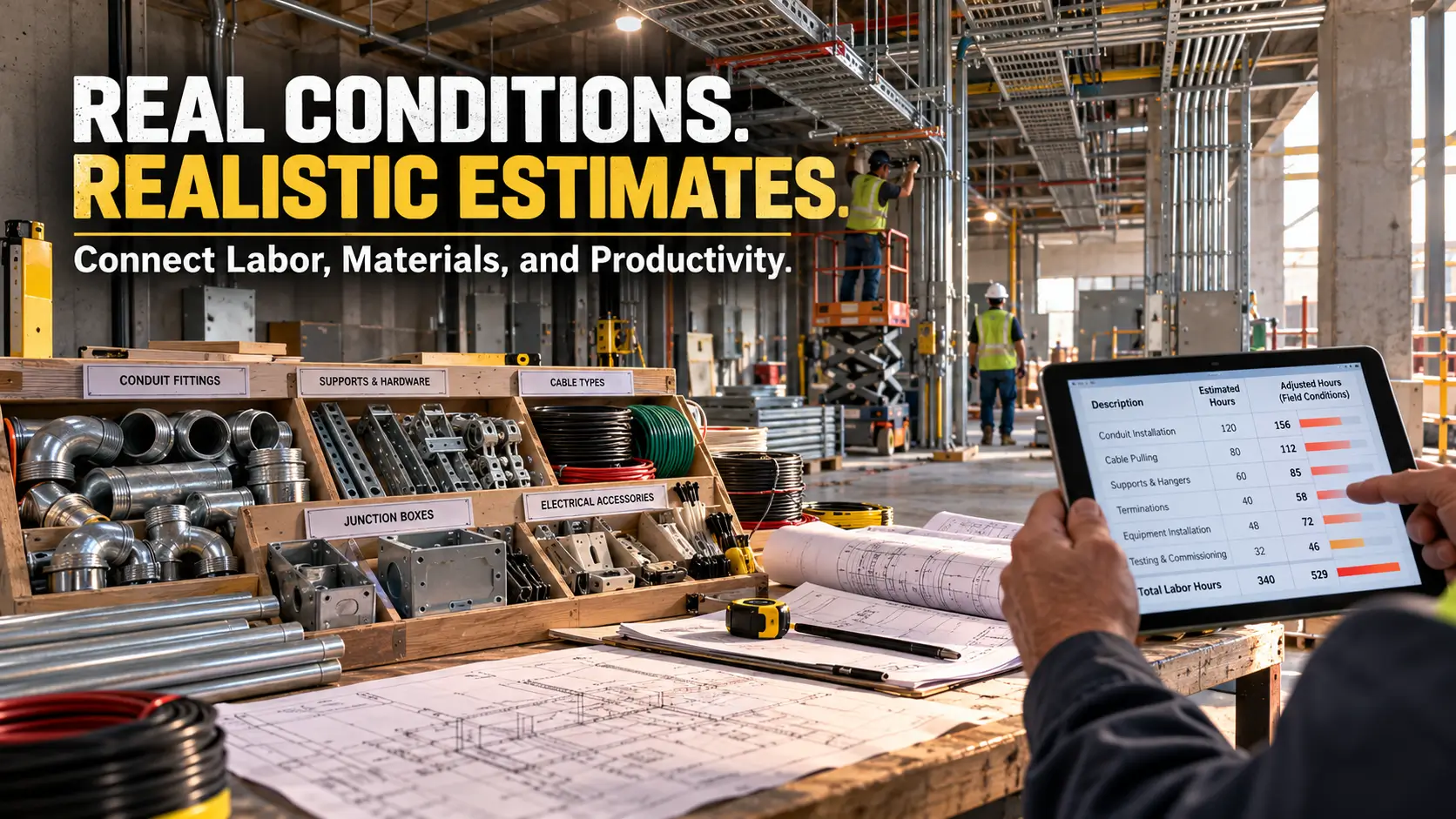 Electrical estimator reviewing labor costs and productivity
